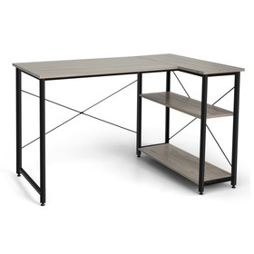 Costway 56284170 48 Inch Reversible L Shaped Computer Desk with Adjustable Shelf-Gray