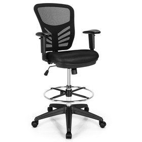 Costway 62943150 Mesh Drafting Chair Office Chair with Adjustable Armrests and Foot-Ring-Black