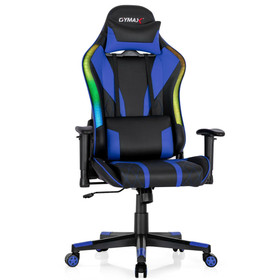 Costway 57306982 Gaming Chair Adjustable Swivel Computer Chair with Dynamic LED Lights-Blue