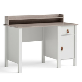 Costway 40718693 48 Inch Computer Desk Writing Workstation with Drawer and Hutch Walnut-White