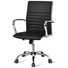 Costway 87036154 High Back Ribbed Office Chair with Armrests-Black