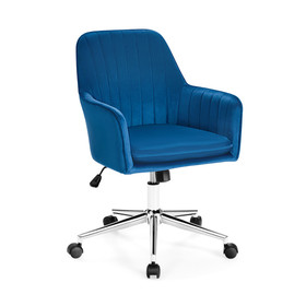 Costway 85742013 Velvet Accent Office Armchair with Adjustable Swivel and Removable Cushion-Blue