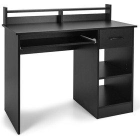Costway 51724390 Study Laptop Table with Drawer and Keyboard Tray-Black