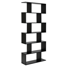 Costway 83752164 6 Tier S-Shaped Bookshelf Storage Display Bookcase Decor Z-Shelf -Black
