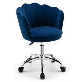 Costway 29186530 Upholstered Velvet Kids Desk Chair with Wheels and Seashell Back-Blue