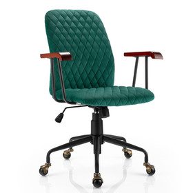 Costway 68493712 Velvet Home Office Chair with Wooden Armrest Green