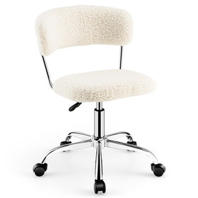 Costway 45720618 Computer Desk Chair Adjustable Sherpa Office Chair Swivel Vanity Chair-White