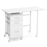 Costway 43652978 Home Office Folding Computer Laptop Desk Wheeled with 3 Drawers-White