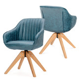 Costway 38475691 Modern Leathaire Set of 2 Swivel Accent Chair with Beech Wood Legs-Blue