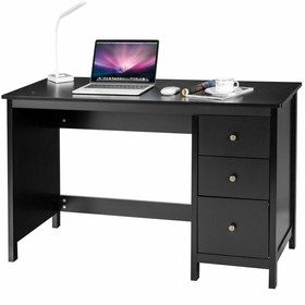 Costway 78240639 3-Drawer Home Office Study Computer Desk with Spacious Desktop-Black
