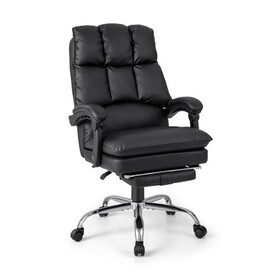 Costway 85796214 Ergonomic Adjustable Swivel Office Chair with Retractable Footrest-Black