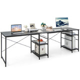 Costway 23456187 L Shaped Computer Desk with 4 Storage Shelves and Cable Holes-Black