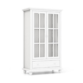 Costway 54739162 55 Inch Bookcase Cabinet with Tempered Glass Doors-White