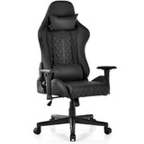 Costway 16792485 Adjustable 360° Swivel PU Gaming Chair with RGB LED Lights and Nylon Base-Black