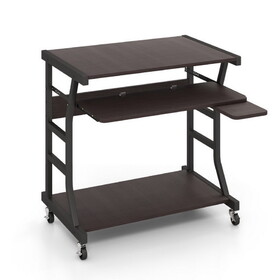 Costway 86147352 Mobile Computer Desk with Keyboard Tray Mouse Tray and Shelf-Dark Brown