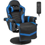 Costway Massage Video Gaming Recliner Chair with Adjustable Height-Blue