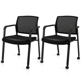 Costway 83951426 Set of 2 Stackable Rolling Office Chairs with Mesh Backrest-Black