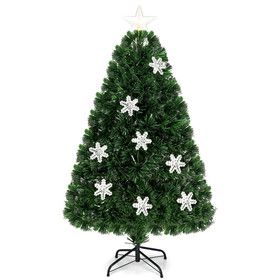 Costway 59401368 4 / 5 / 6 Feet LED Optic Artificial Christmas Tree with Snowflakes