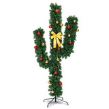 Costway 6 Feet Artificial Cactus PVC Christmas Tree with LED Lights and Ball Ornaments-6 ft