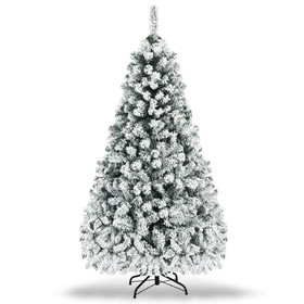 Costway 73894026 Pre-Lit Premium Snow Flocked Hinged Artificial Christmas Tree-6 ft