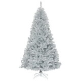 Costway 34519028 7.5 Feet Hinged Unlit Artificial Silver Tinsel Christmas Tree