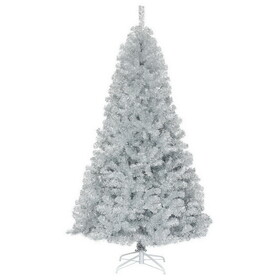 Costway 34519028 7.5 Feet Hinged Unlit Artificial Silver Tinsel Christmas Tree