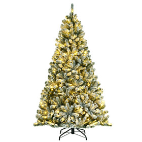 Costway 38054712 6 Feet Pre-lit Snow Flocked Hinged Christmas Tree with 928 Tips and Metal Stand-6 ft