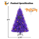 Costway 14963872 Artificial Prelit Purple Halloween Tree with Orange Lights and Pumpkin Ornaments-6'