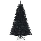 Costway Black Artificial Christmas Halloween Tree with Purple LED Lights-6'