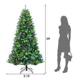 Costway 31870946 Artificial Hinged Christmas Tree with Remote-controlled Color-changing LED Lights-6'