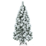 Costway 10687295 Flocked Hinged Artificial Christmas Slim Tree with Pine Needles-6 ft