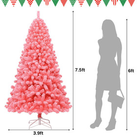 Costway 38195706 Pink Christmas Tree with Snow Flocked PVC Tips and Metal Stand-7.5 ft