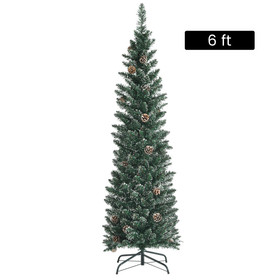 Costway 84271960 Snowy Artificial Pencil Christmas Tree with Pine Cones-6 ft