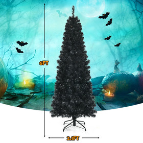 Costway 94103687 Pre-lit Christmas Halloween Tree with PVC Branch Tips and Warm White Lights-6 ft