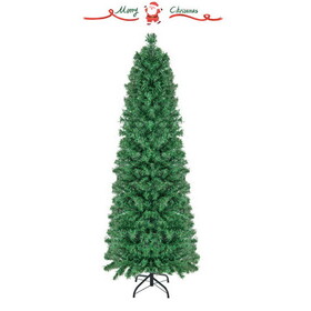 Costway 5/6/7/8 FT Pre-Lit Christmas Pencil Tree with Colorful Fiber Optics Green-5 ft