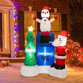 Costway 87613295 6 Feet Lighted Christmas Inflatable Mailbox Santa Claus Snowman Christmas Tree
