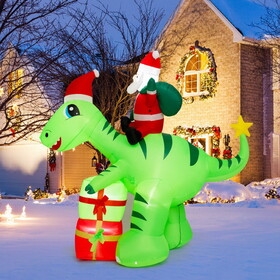 Costway 71542698 8 Feet Lighted Christmas Inflatable Santa Claus Dinosaur Decoration with Gift Boxes