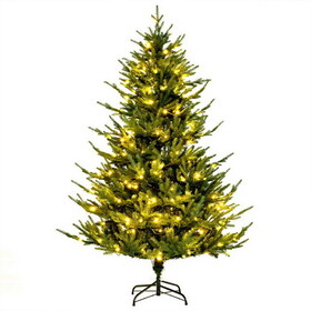 Costway Pre-lit Christmas Tree with 280 Warm White LED Lights and 8 Lighting Modes-6ft