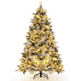 Costway Flocked Christmas Tree with 250 Warm White LED Lights and 752 Mixed Branch Tips-6ft