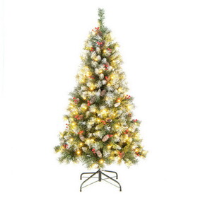 Costway Hinged Christmas Tree with 450 PVC Branch Tips and 200 Warm White LED Lights-5ft