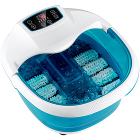 Costway 25064839 Foot Spa Tub with Bubbles and Electric Massage Rollers for Home Use-Blue
