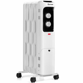 Costway 23640791 1500W Oil Filled Portable Radiator Space Heater with Adjustable Thermostat-White