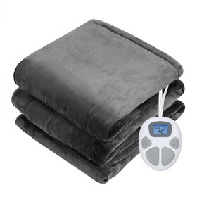 Costway 62 x 84 Inch Flannel Heated Electric Blanket with 10 Heating Levels-Blue