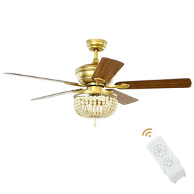 Costway 70926813 52 Inch Retro Ceiling Fan Light with Reversible Blades Remote Control-Golden