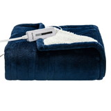 Costway 58729401 60 Inch x 50 Inch Electric Heated Throw Flannel and Sherpa Double-sided Flush Blanket-Blue