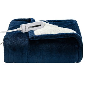 Costway 58729401 60 Inch x 50 Inch Electric Heated Throw Flannel and Sherpa Double-sided Flush Blanket-Blue