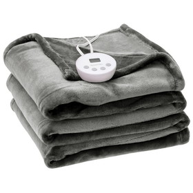 Costway 45812706 62" x 84" Twin Size Electric Heated Throw Blanket with Timer-Gray