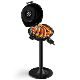 Costway 1600W Portable Electric BBQ Grill with Removable Non-Stick Rack-Black