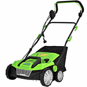 Costway 13086527 13 Amp Corded Scarifier 15 Inch Electric Lawn Dethatcher with Dual Safety Switch-Green