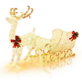 Costway 59781463 6 Feet Christmas Lighted Reindeer and Santa's Sleigh Decoration with 4 Stakes